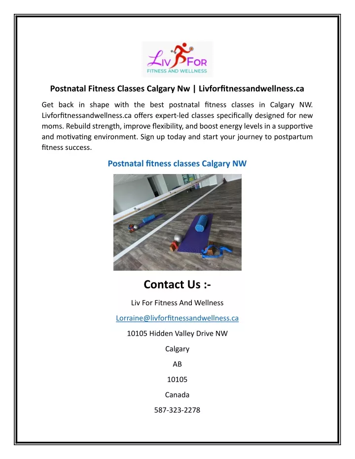 postnatal fitness classes calgary