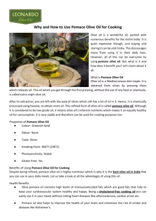 Why and How to Use Pomace Olive Oil for Cooking