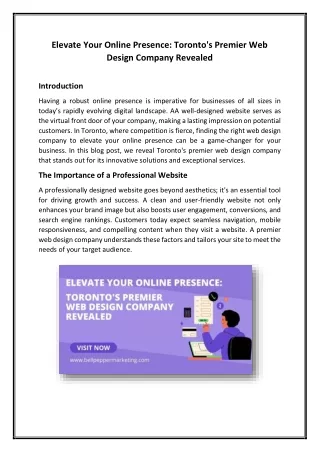 Elevate Your Online Presence Toronto's Premier Web Design Company Revealed