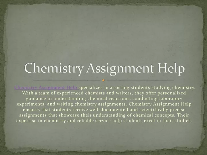 chemistry assignment help