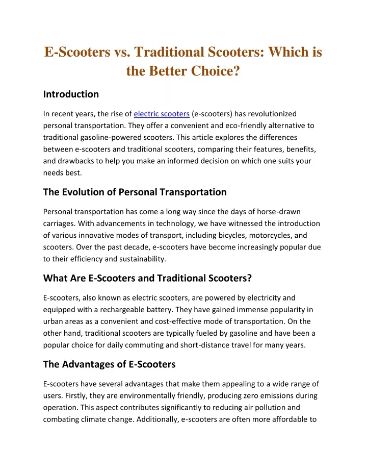 e scooters vs traditional scooters which