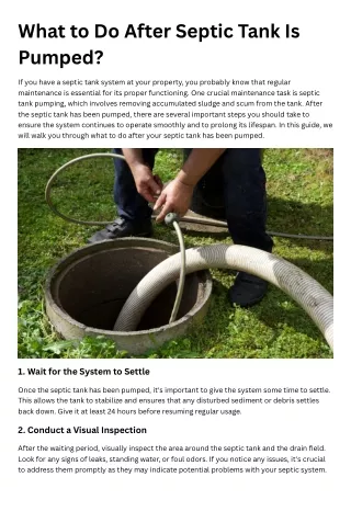 What to Do After Septic Tank Is Pumped | Metro Septic Pumping