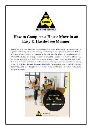 How to Complete a House Move in an Easy & Hassle-free Manner