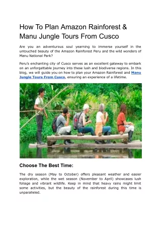 How To Plan Amazon Rainforest & Manu Jungle Tours From Cusco