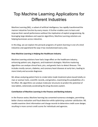 Top Machine Learning Applications for Different Industries