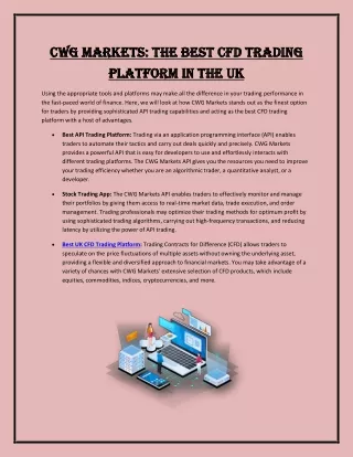 CWG Markets The Best CFD Trading Platform in the UK