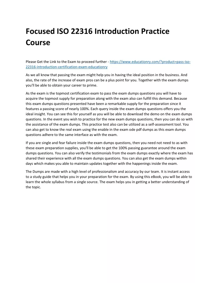 focused iso 22316 introduction practice course