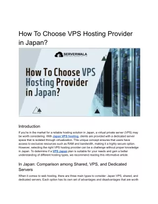 How To Choose VPS Hosting Provider in Japan