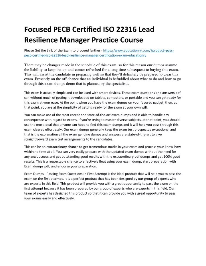 focused pecb certified iso 22316 lead resilience