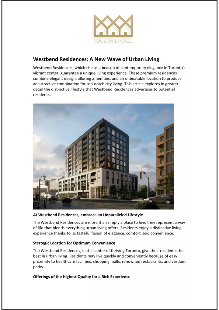 westbend residences a new wave of urban living