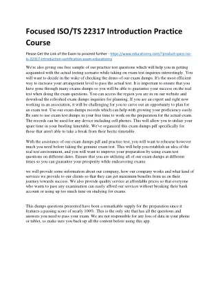 focused iso ts 22317 introduction practice course