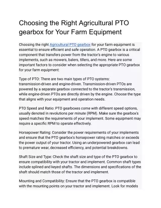 Choosing the Right Agricultural PTO gearbox for Your Farm Equipment