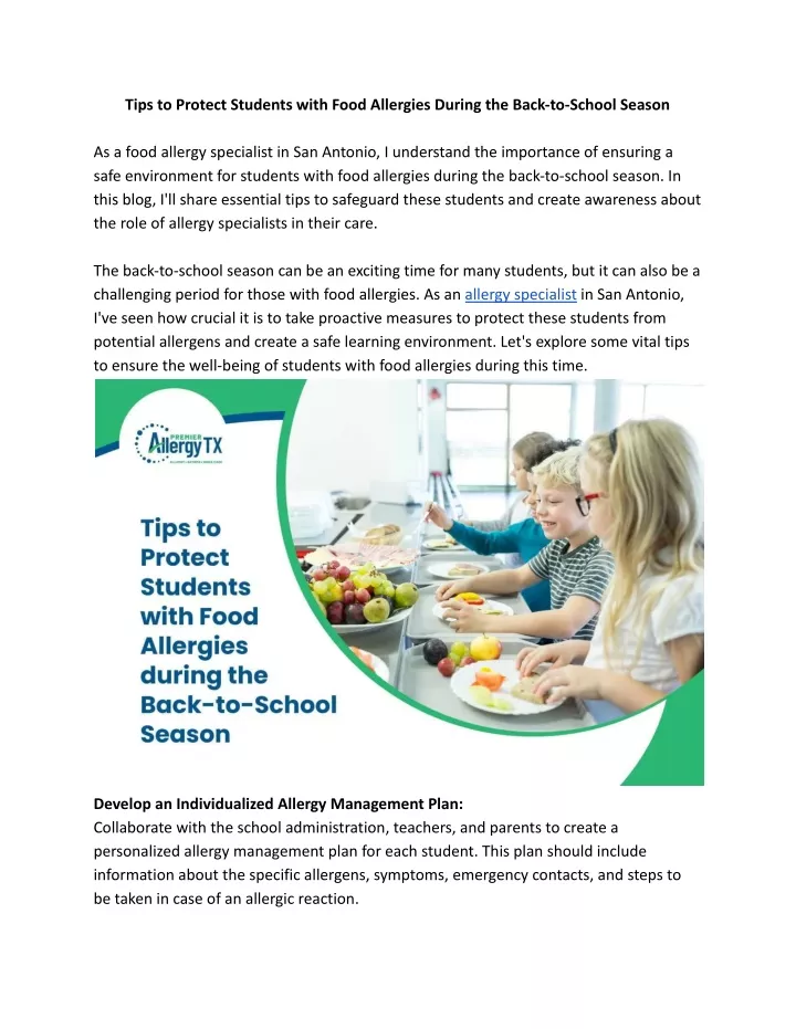 tips to protect students with food allergies