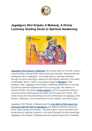 Jagadguru Shri Kripalu Ji Maharaj A Divine Luminary Guiding Souls to Spiritual Awakening