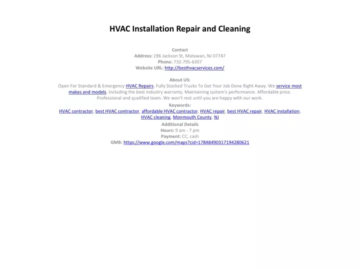 hvac installation repair and cleaning