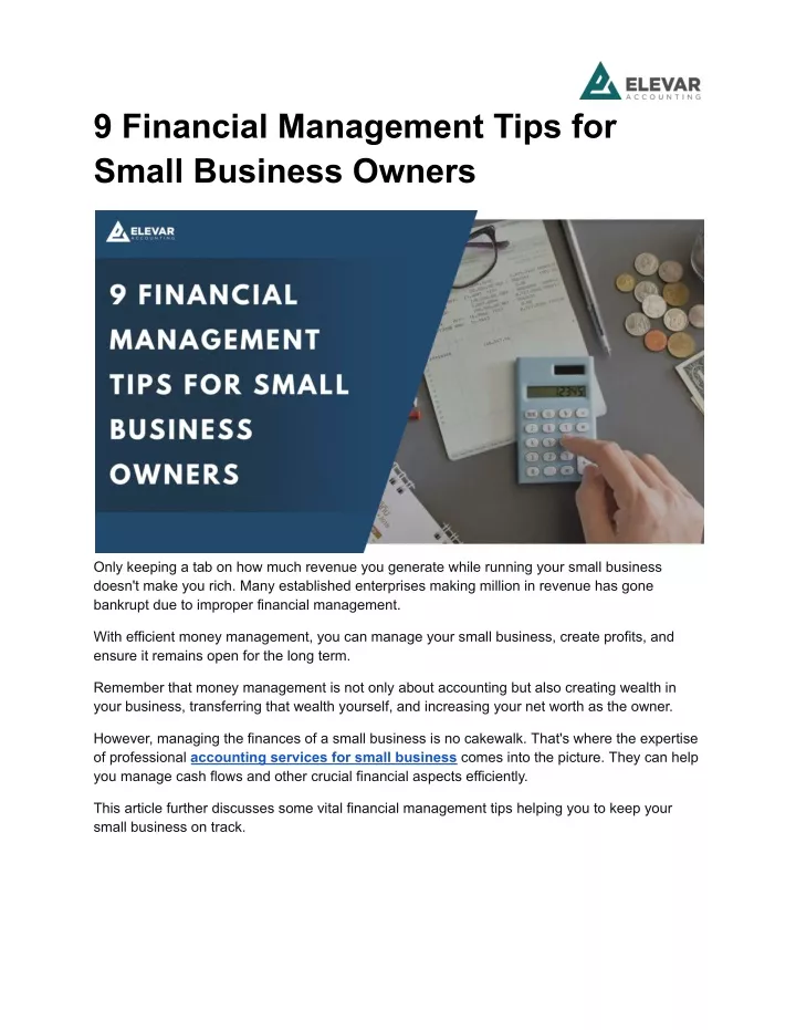 9 financial management tips for small business