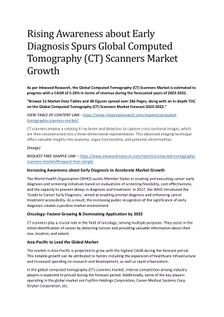 Rising Awareness about Early Diagnosis Spurs Global Computed Tomography (CT) Scanners Market Growth