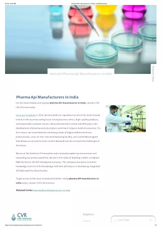Pharma API manufacturer in India _ CVRlifesciences