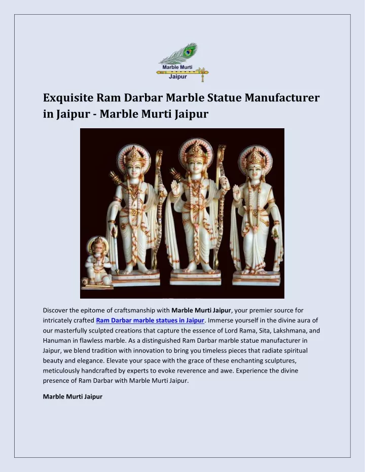 exquisite ram darbar marble statue manufacturer
