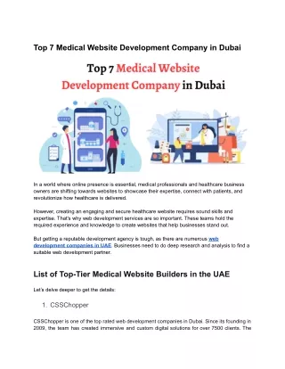 Top 7 Medical Website Development Company in Dubai