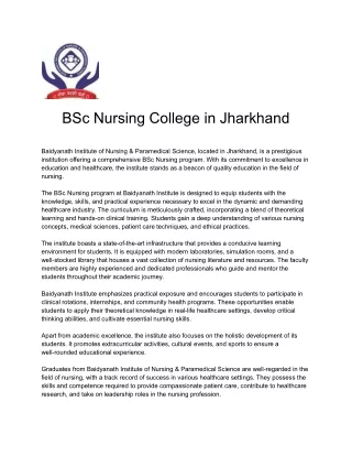BSc nursing college in Jharkhand - BINPS