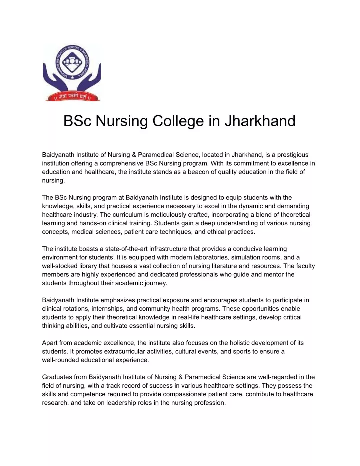 bsc nursing college in jharkhand