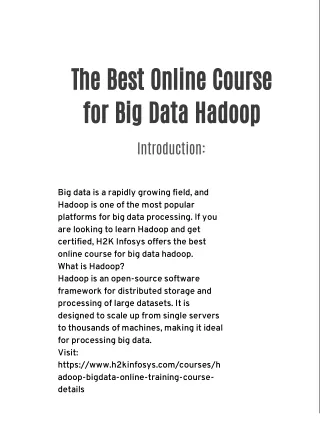 The Best Online Course for Big Data Hadoop