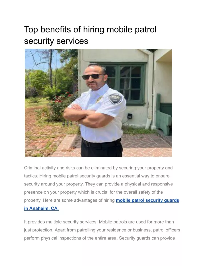 top benefits of hiring mobile patrol security