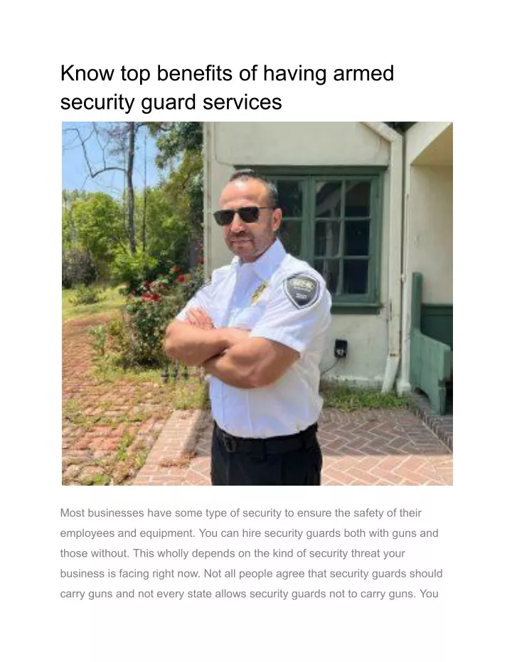know top benefits of having armed security guard