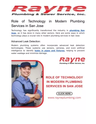 Role of Technology in Modern Plumbing Services in San Jose