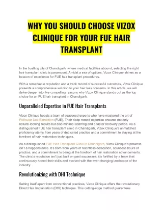 WHY YOU SHOULD CHOOSE VIZOX CLINIQUE FOR YOUR FUE HAIR TRANSPLANT