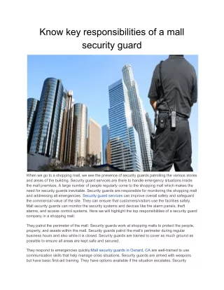 Know key responsibilities of a mall security guard