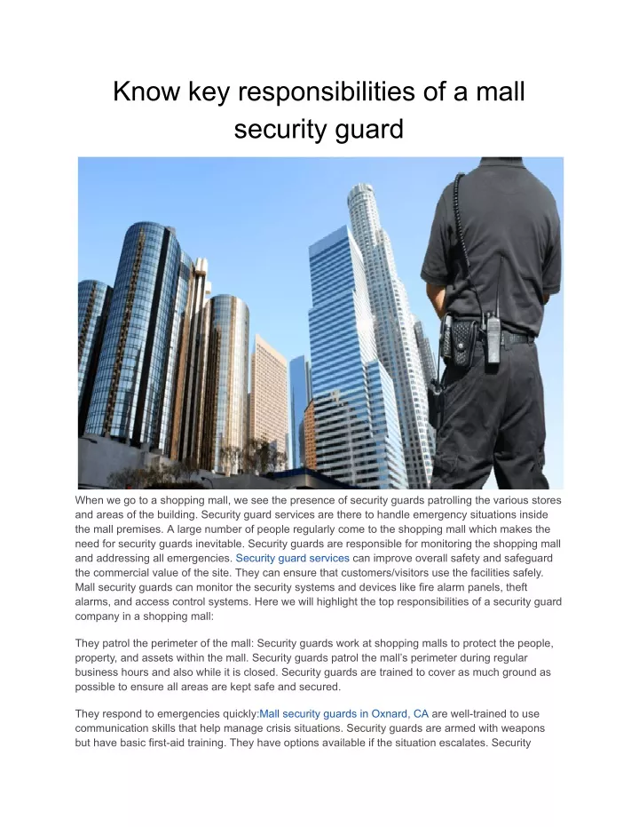 know key responsibilities of a mall security guard