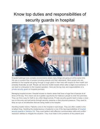 Know top duties and responsibilities of security guards in hospital