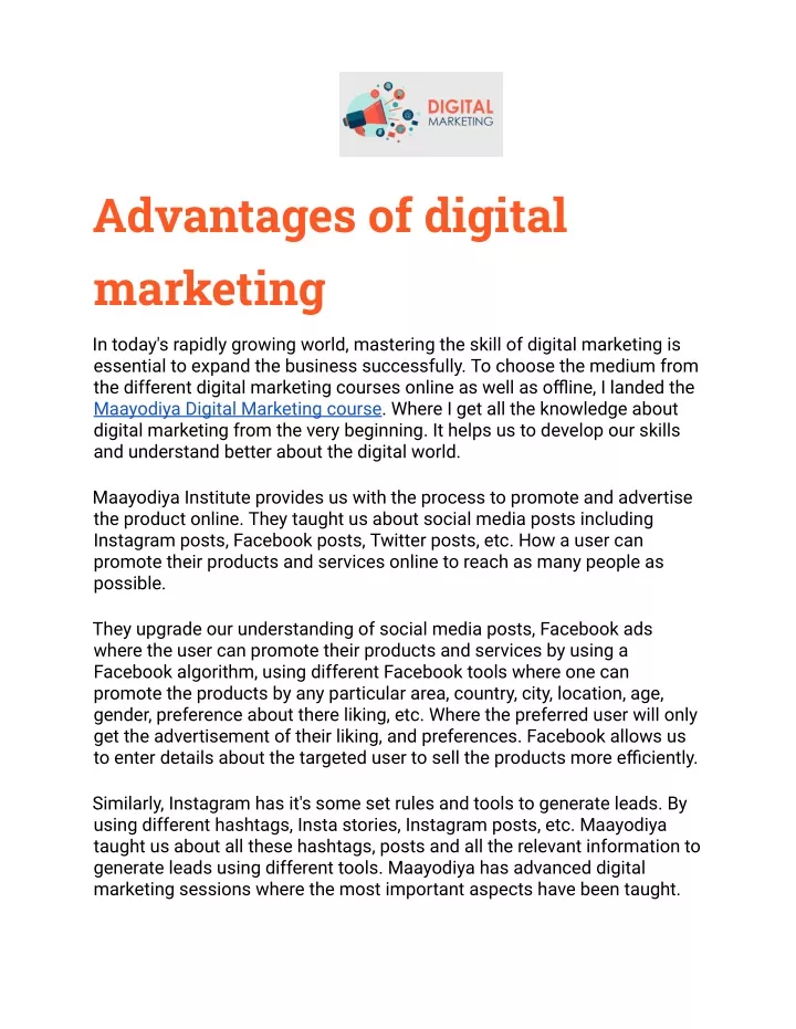 advantages of digital marketing essay