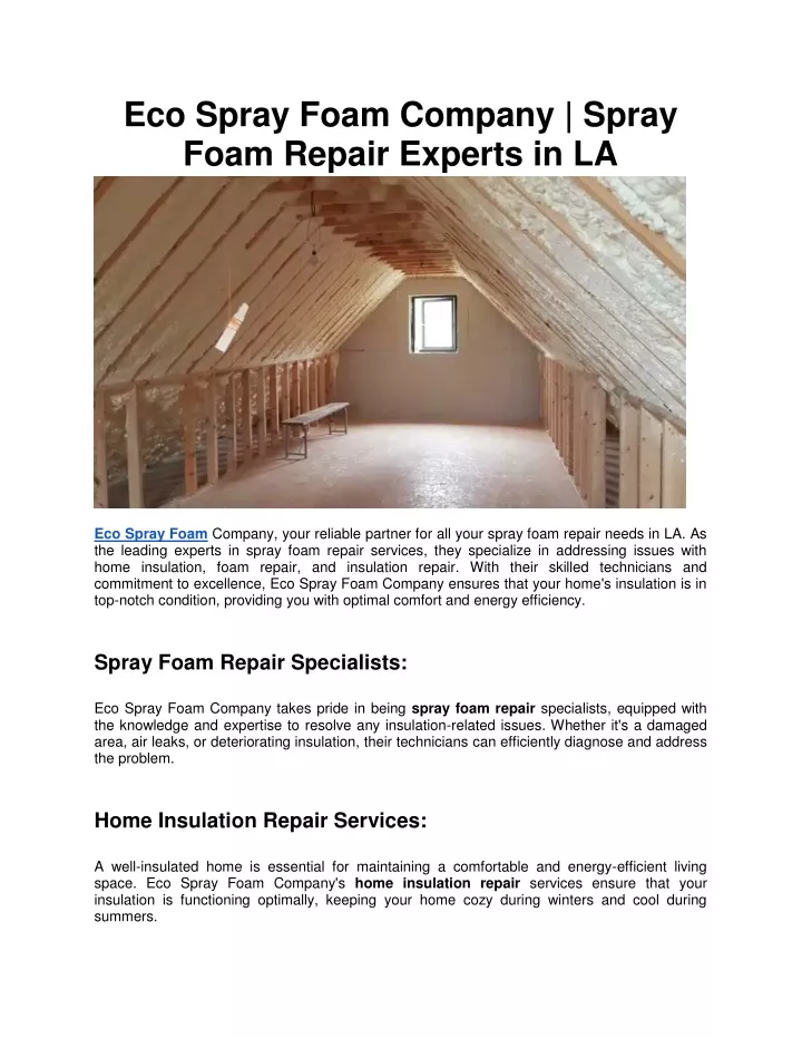 eco spray foam company spray foam repair experts