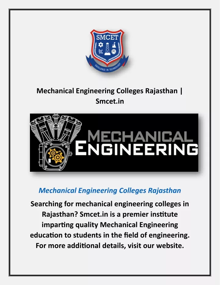 mechanical engineering colleges rajasthan smcet in