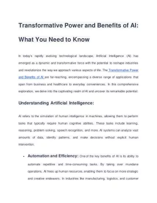 Transformative Power and Benefits of AI