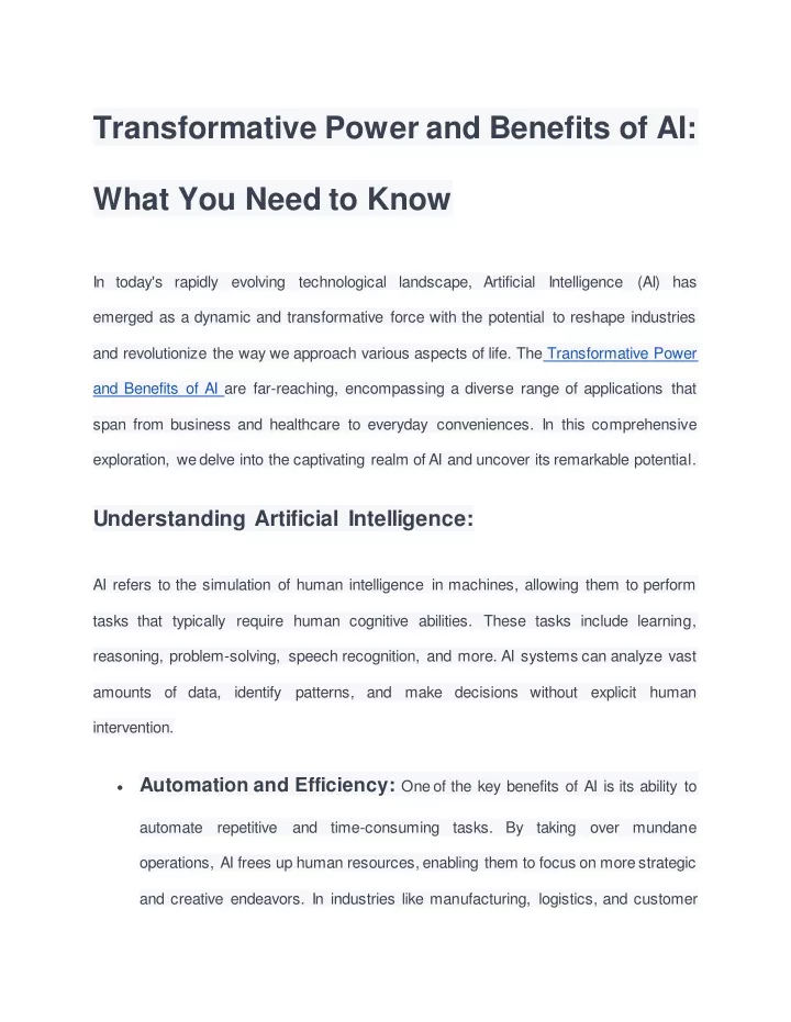transformative power and benefits of ai