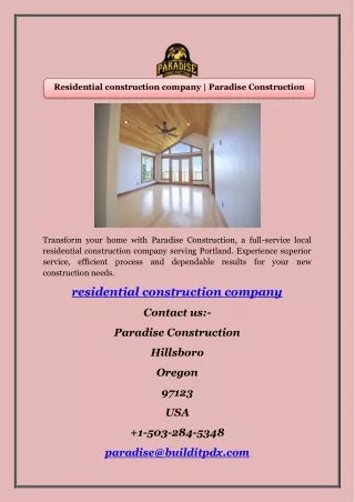 Residential construction company | Paradise Construction