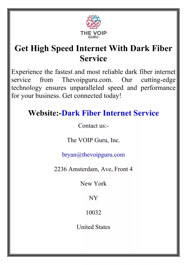 get high speed internet with dark fiber service