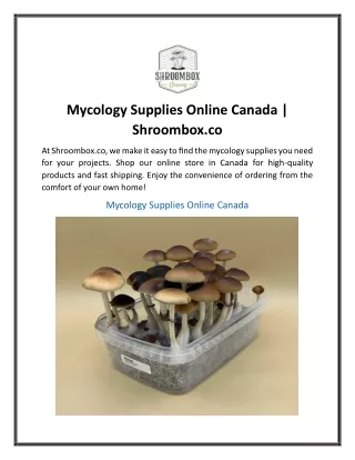 Mycology Supplies Online Canada  Shroombox.co