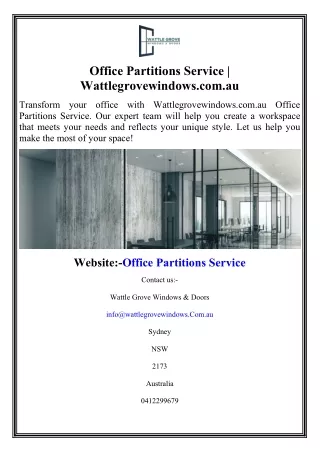 Office Partitions Service  Wattlegrovewindows.com.au