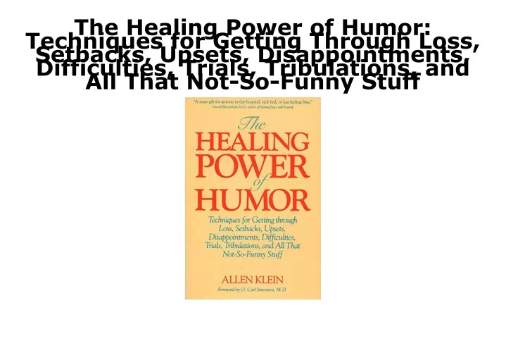 the healing power of humor techniques for getting