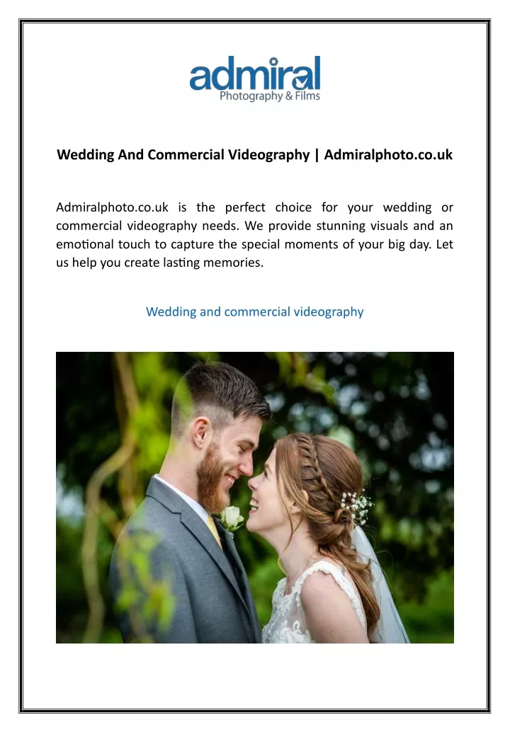 wedding and commercial videography admiralphoto