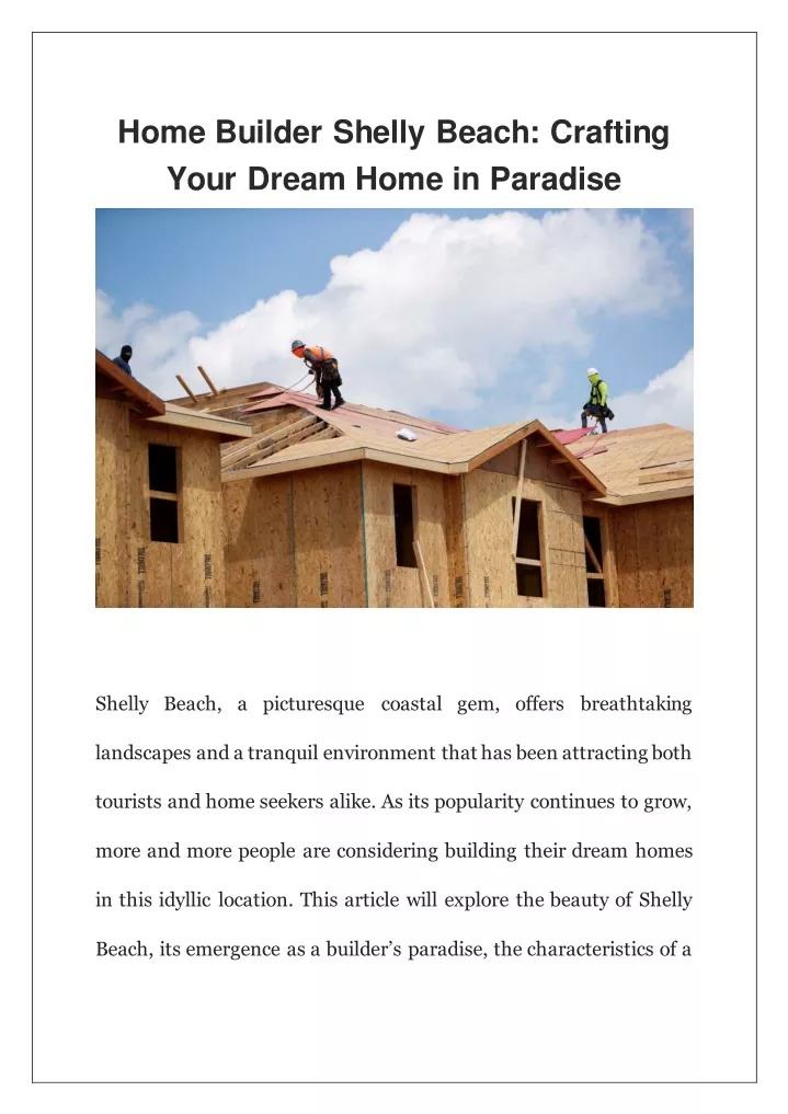 home builder shelly beach crafting your dream