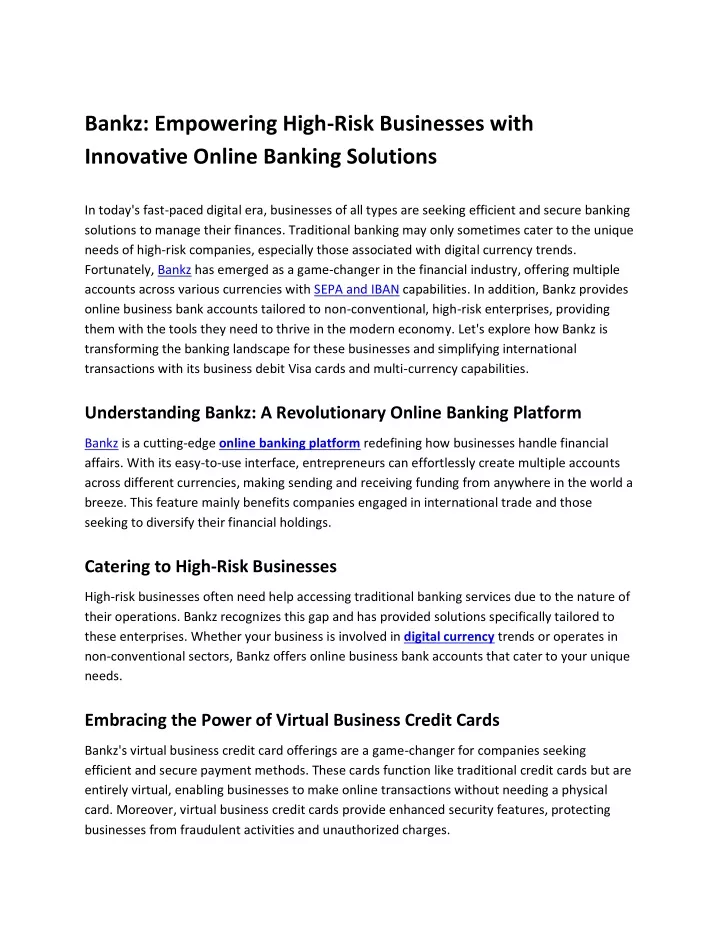 bankz empowering high risk businesses with