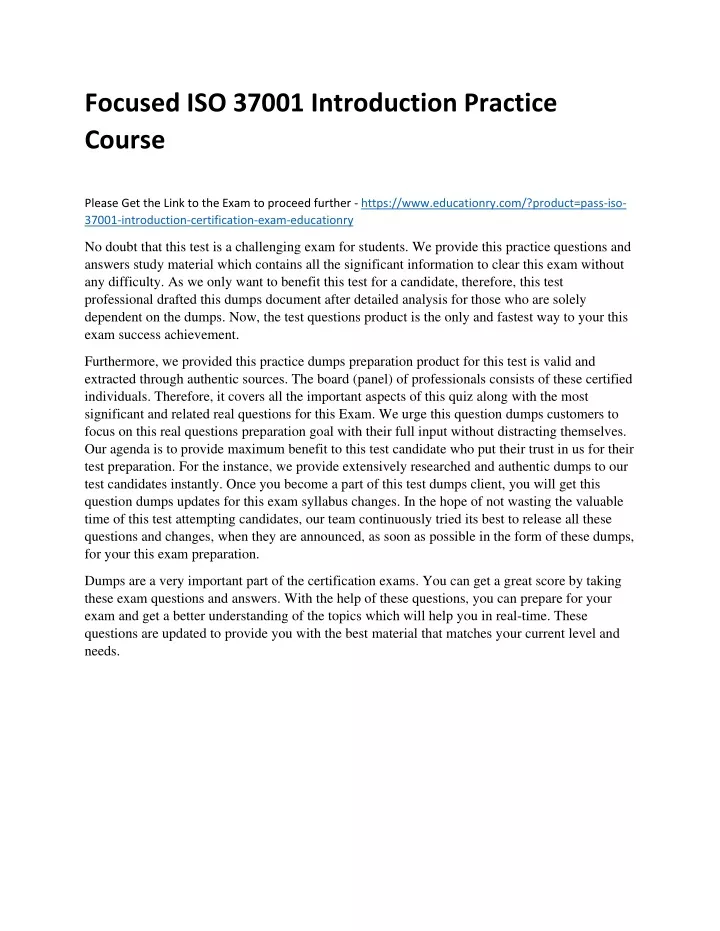 focused iso 37001 introduction practice course