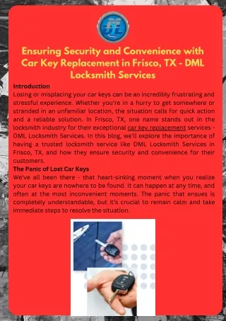 Ensuring Security and Convenience with Car Key Replacement in Frisco, TX - DML Locksmith Services