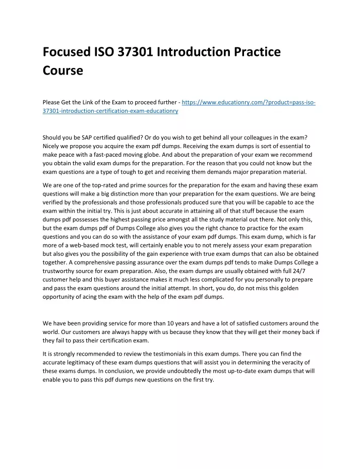 focused iso 37301 introduction practice course